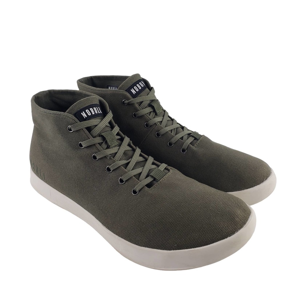 NOBULL Army Green Mid Canvas Trainers  Men's 13/ Women’s 14.5 Reflective Logo